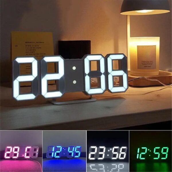3D LED Digital Clock white color