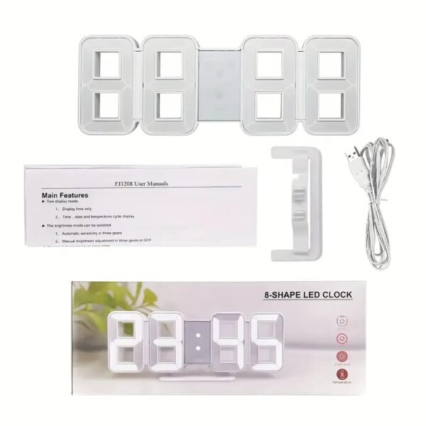 3D LED Digital Clock white color