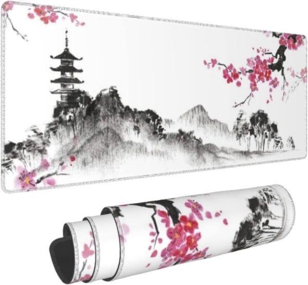 Black and White -pink Plum Bossom Cherry Blossom mousepad