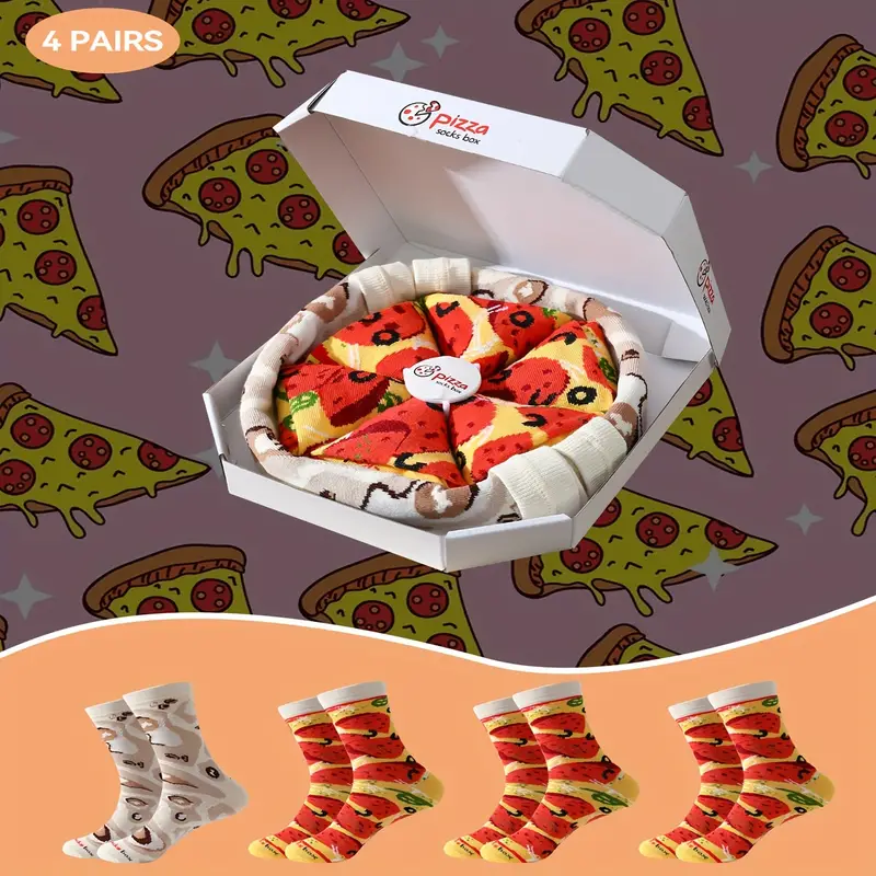 4Pairs Of Funny Pizza Design Socks