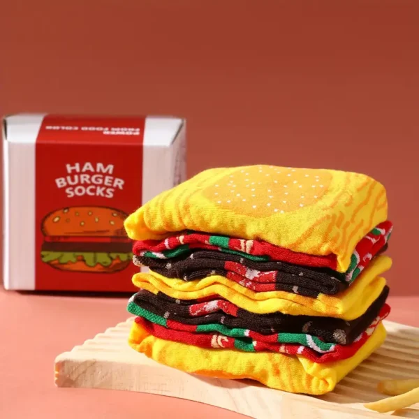 2Pairs Bright Color Hamburger Pattern socks