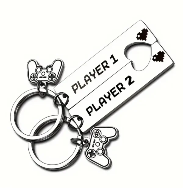Stainless steel player 1/player 2 keychain