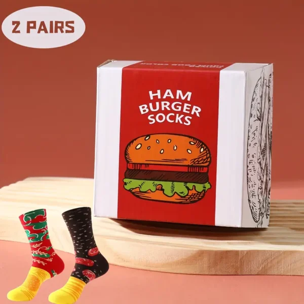 2Pairs Bright Color Hamburger Pattern socks