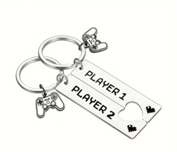 Stainless steel player 1/player 2 keychain