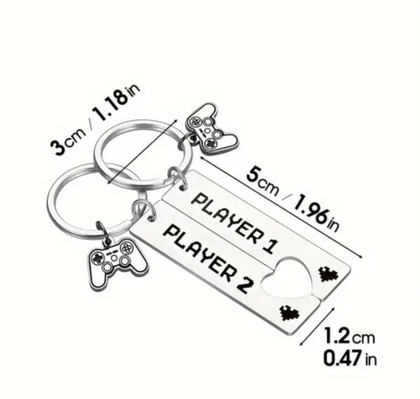 Stainless steel player 1/player 2 keychain